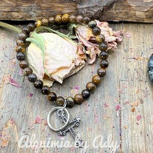 6mm Tiger's eye beaded charms bracelet